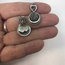 Load image into Gallery viewer, Fine Silver Petite Hearts & Roses Beaded Hoop Earrings
