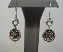 Load image into Gallery viewer, Fine Silver Petite Hearts & Roses Beaded Hoop Earrings