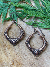 Load image into Gallery viewer, Copper Hoop Teardrop Impression Earrings