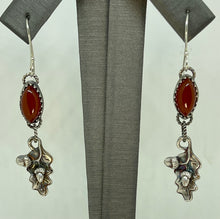 Load image into Gallery viewer, Silver Oak Leaf and Acorn Earrings with Red Onyx Stone