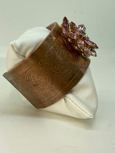 Load image into Gallery viewer, Copper Cuff Bracelet with Vintage Pink Swirl Rhinestone Pin
