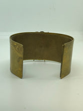 Load image into Gallery viewer, Brass Cuff Bracelet with Stunning Vintage Gold Round Rhinestone Pin