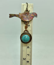 Load image into Gallery viewer, Copper Robin Shaped Earrings with Robin's Egg Turquoise Stone Dangle