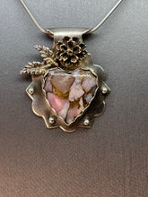 Load image into Gallery viewer, Fine Silver Pendant with Pink Opal and Bronze Composite Heart