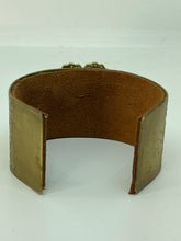 Load image into Gallery viewer, Brass Cuff Bracelet with Vintage Gold Pin with Pink Rhinstones