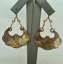 Load image into Gallery viewer, Flame Painted Rainbow Colored Copper Earrings