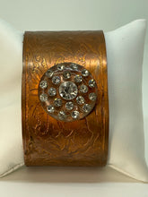 Load image into Gallery viewer, Copper Cuff Bracelet with Round Clear Rhinestone Button