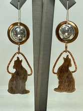 Load image into Gallery viewer, Copper Howling at the Moon Earrings with Fur Impression