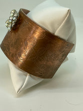 Load image into Gallery viewer, Copper Cuff Bracelet with Vintage Small Square Rhinestone Button