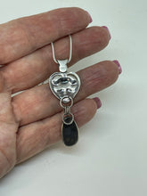 Load image into Gallery viewer, Fine Silver Garden Heart Pendant with Red Rosarita Teardrop Dangle