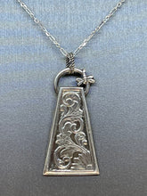 Load image into Gallery viewer, Argentium Silver Floral Pendant with Dragonfly Semicircle on Top
