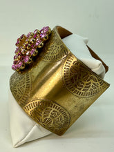 Load image into Gallery viewer, Brass Cuff Bracelet with Vintage Pink Round Rhinestone Pin