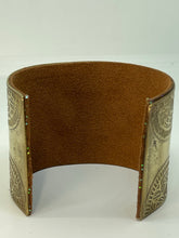 Load image into Gallery viewer, Brass Cuff Bracelet with Vintage Pink Round Rhinestone Pin