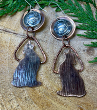 Load image into Gallery viewer, Copper Howling at the Moon Earrings with Fur Impression