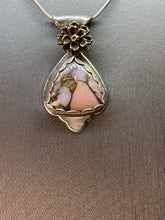 Load image into Gallery viewer, Fine Silver and Trillion Shaped Peruvian Pink Opal Bronze Composite Pendant