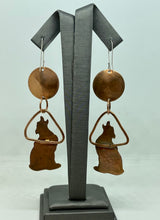 Load image into Gallery viewer, Copper Wolf Howling at the Moon Earrings with Floral Impression