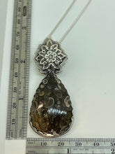 Load image into Gallery viewer, Argentium Silver Floral Turritella Teardrop Agate Pendant