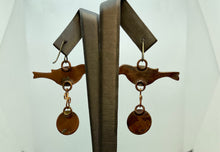Load image into Gallery viewer, Copper Robin Shaped Earrings with Robin's Egg Turquoise Stone Dangle