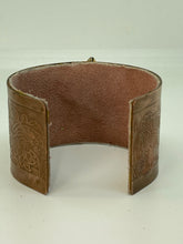 Load image into Gallery viewer, Copper Cuff Bracelet with Vintage Pink Swirl Rhinestone Pin