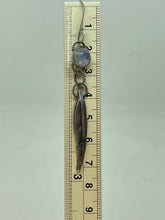 Load image into Gallery viewer, Delicate Fine Silver Feathers and Flashy Blue Moonstone Earrings