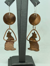 Load image into Gallery viewer, Copper Howling at the Moon Earrings with Fur Impression