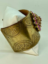 Load image into Gallery viewer, Brass Cuff Bracelet with Vintage Pink Round Rhinestone Pin