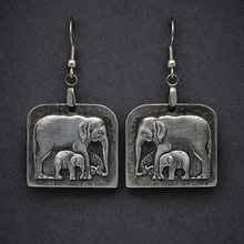 Load image into Gallery viewer, Aluminum Elephant &amp; Calf Medallion Earrings
