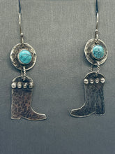 Load image into Gallery viewer, Fine Silver Turquoise Boot Drop Earrings
