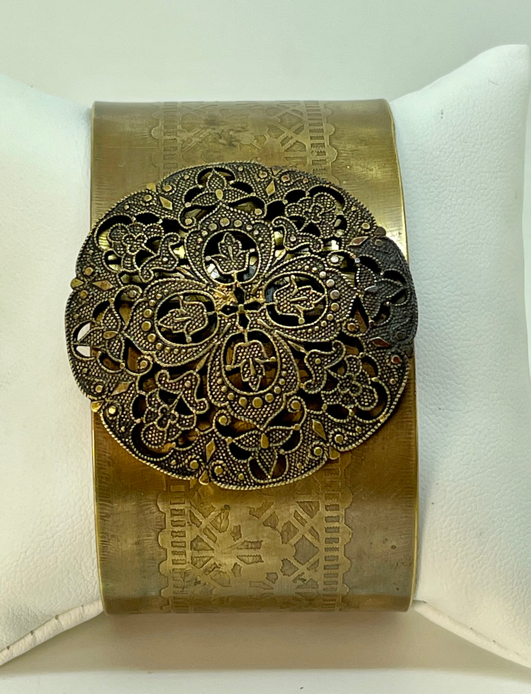 Brass Cuff Bracelet with Vintage Brass Button
