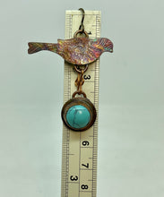 Load image into Gallery viewer, Copper Robin Shaped Earrings with Robin&#39;s Egg Turquoise Stone Dangle
