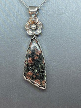 Load image into Gallery viewer, Fine Silver Pendant with Asymmetrical Drop of Black and Pink Poppy Jasper
