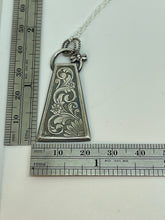 Load image into Gallery viewer, Argentium Silver Floral Pendant with Dragonfly Semicircle on Top
