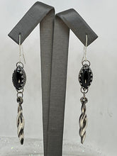 Load image into Gallery viewer, Fine Silver and Black Onyx Twist Earrings

