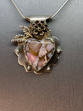 Load image into Gallery viewer, Fine Silver Pendant with Pink Opal and Bronze Composite Heart
