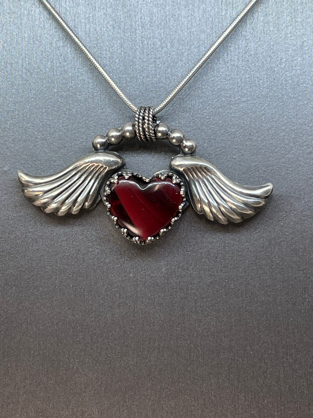 Fine Silver Flying Heart Pendant with Rosarita Heart