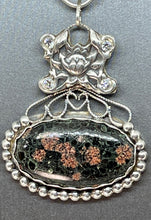 Load image into Gallery viewer, Ornate Argentium Silver and Black Poppy Jasper Pendant
