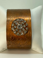 Load image into Gallery viewer, Copper Cuff Bracelet with Round Clear Rhinestone Button
