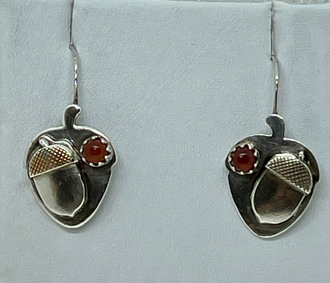 Fine Silver Acorn Earrings with Orange Carnelian