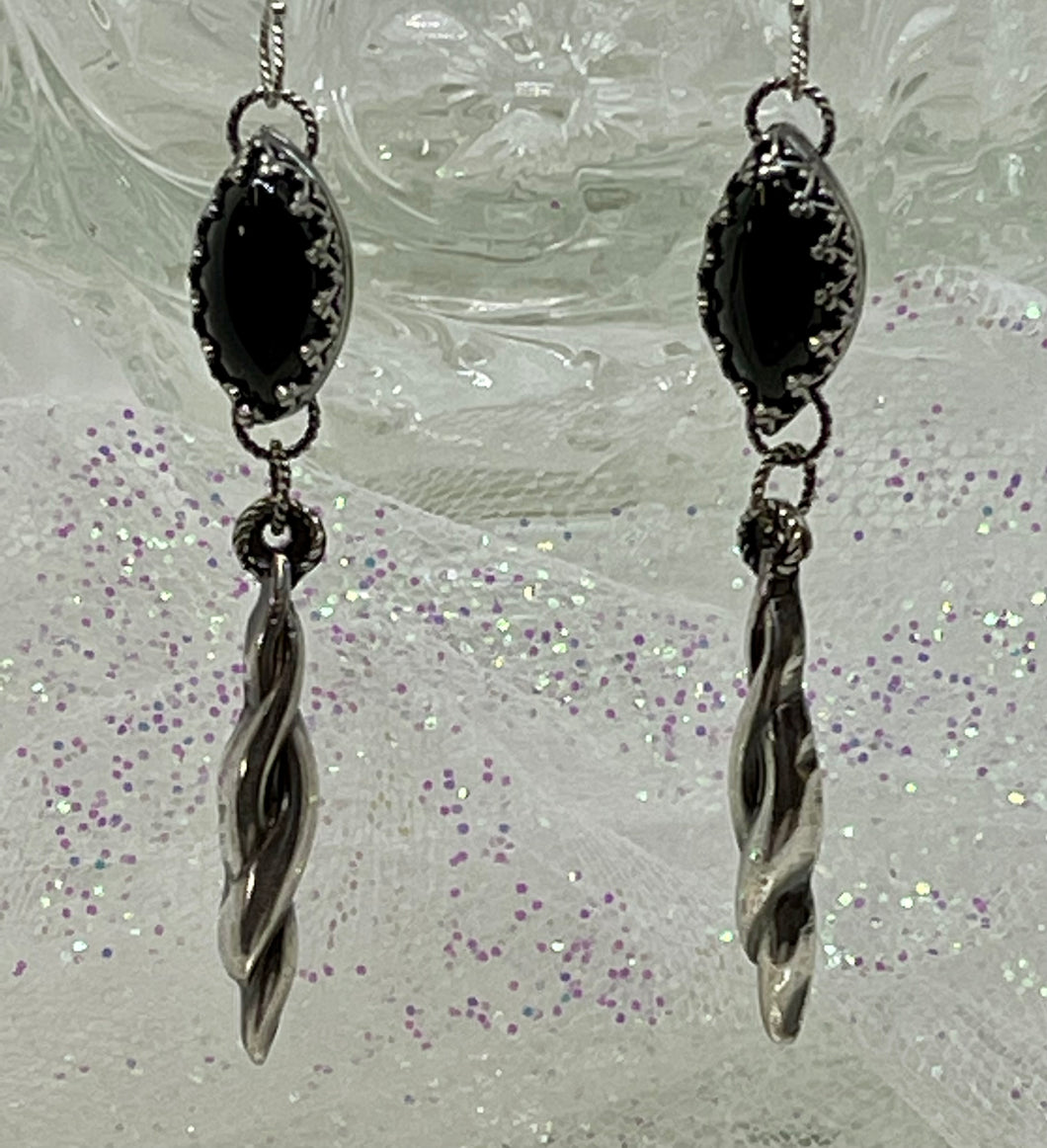 Fine Silver and Black Onyx Twist Earrings