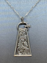 Load image into Gallery viewer, Argentium Silver Floral Pendant with Dragonfly Semicircle on Top
