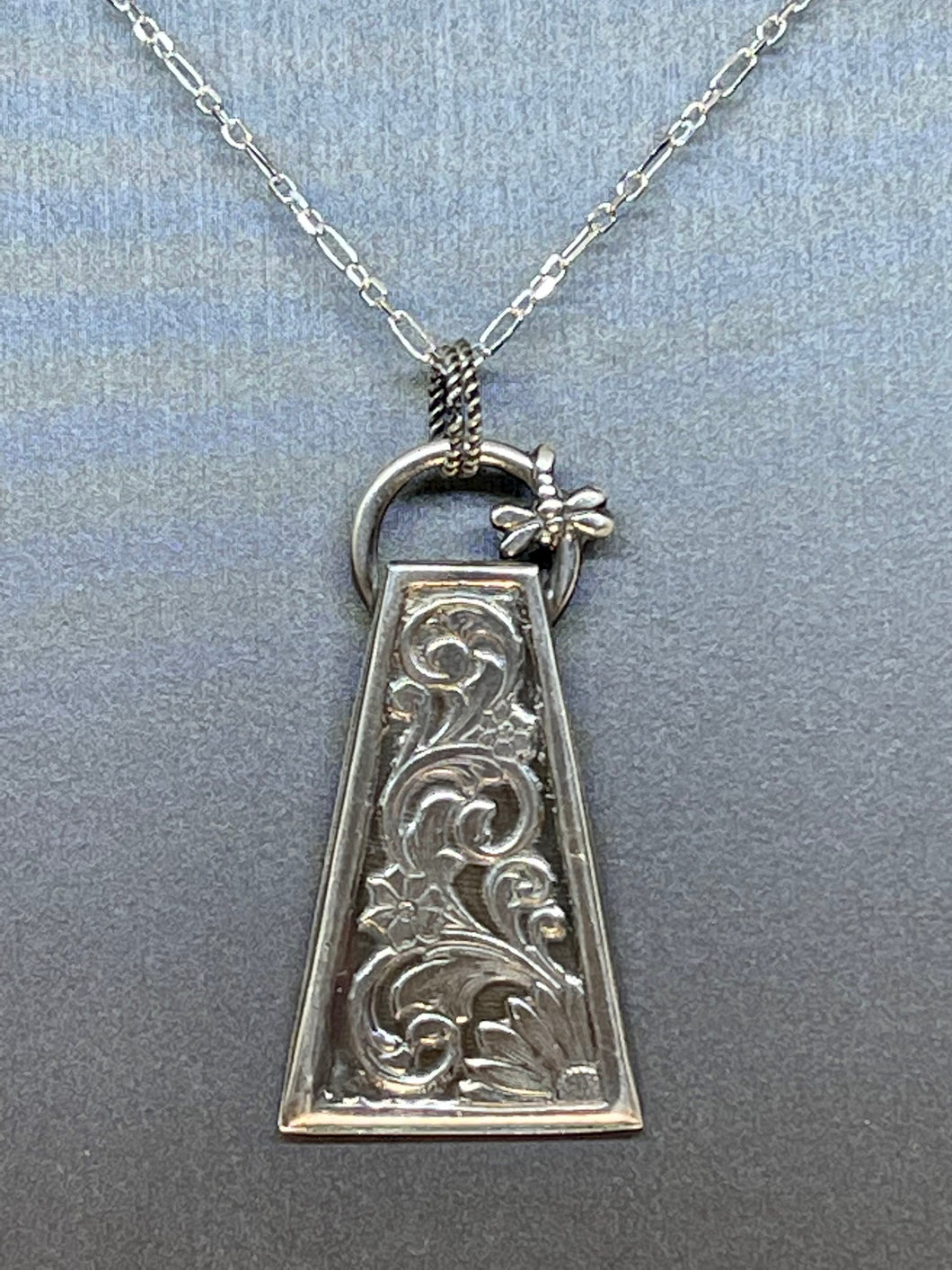 Argentium Silver Floral Pendant with Dragonfly Semicircle on Top