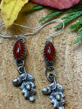 Load image into Gallery viewer, Silver Oak Leaf and Acorn Earrings with Red Onyx Stone

