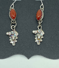 Load image into Gallery viewer, Silver Oak Leaf and Acorn Earrings with Red Onyx Stone

