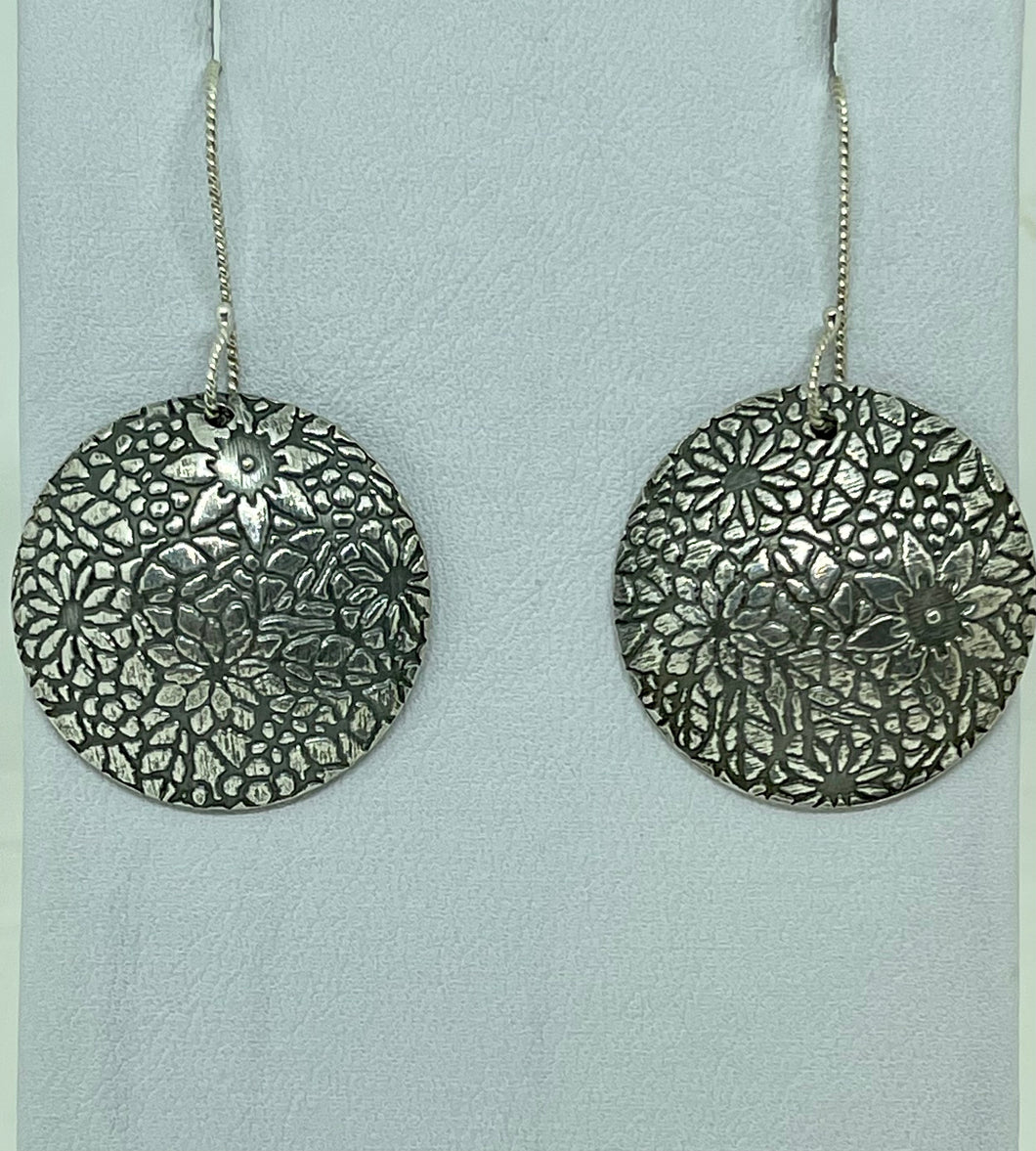 Fine Silver Roll Printed Round Domed Earrings